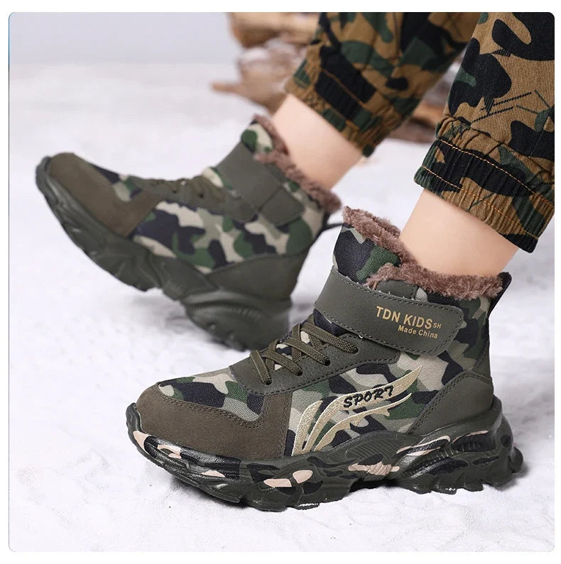 Kids Winter Snow Boots, Plush Camouflage, Warm Anti-Slip