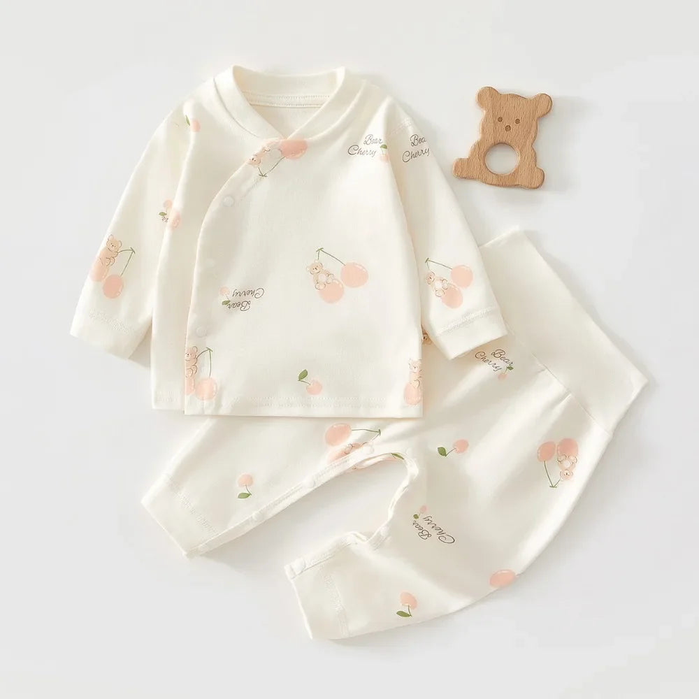 Newborn Baby Base Shirt+pants 2-piece Set Autumn and Winter Cartoon Pure Cotton Top+pants 0-18M Newborn Baby Pajamas
