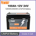 PowMr 12V 24V 100Ah LiFePO4 Battery Pack Grade A Cell Lithium Iron Phosphate Batteries 6000+ Cycles Fit for Solar Boat Camp Home