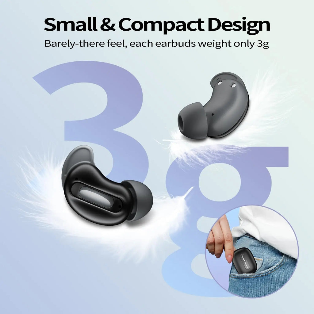 D20 Mini Sleep Earbuds for Side Sleepers | ANC Bluetooth 5.4 48H Battery IP7 Waterproof Hi-Fi Bass ENC Mic.