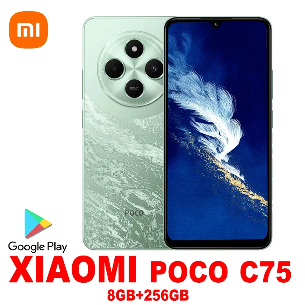 XIAOMI POCO C75 fashion smart phone 8GB+256GB ram and storage/5000mah battery capacity/side fingerprint/facial recognition/GPS