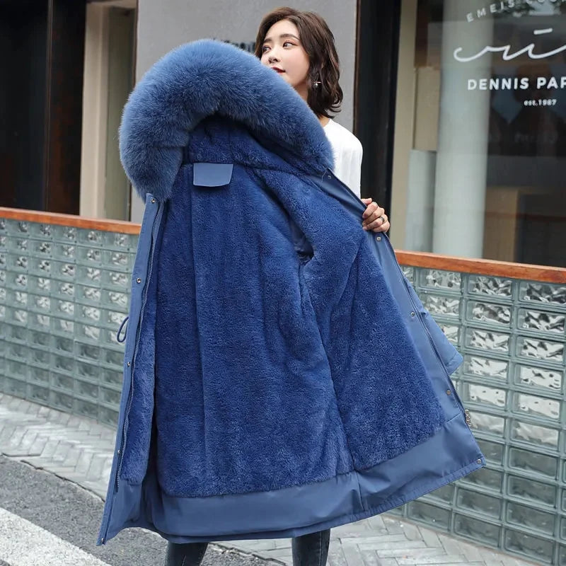 Women's Winter Parka, Hooded Fur Collar Thick Warm Long Coat