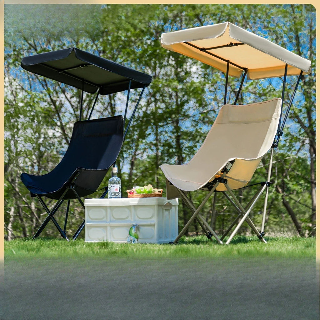 PYH outdoor folding chair with umbrella high back moon chair with ceiling portable fishing camping beach chair