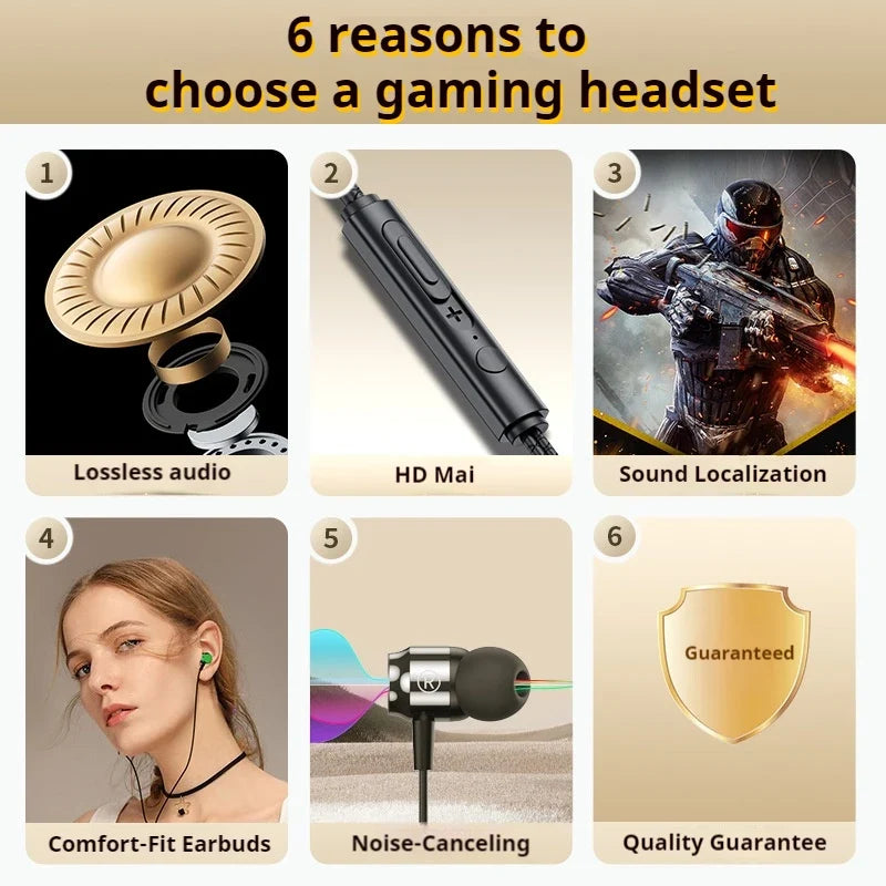 EARDECO 6D Stereo Headsets Metal Type C&3.5mm Wired Gamer Earphones Magnetic In-Ear Headphones For Samsung Handfree HD Call