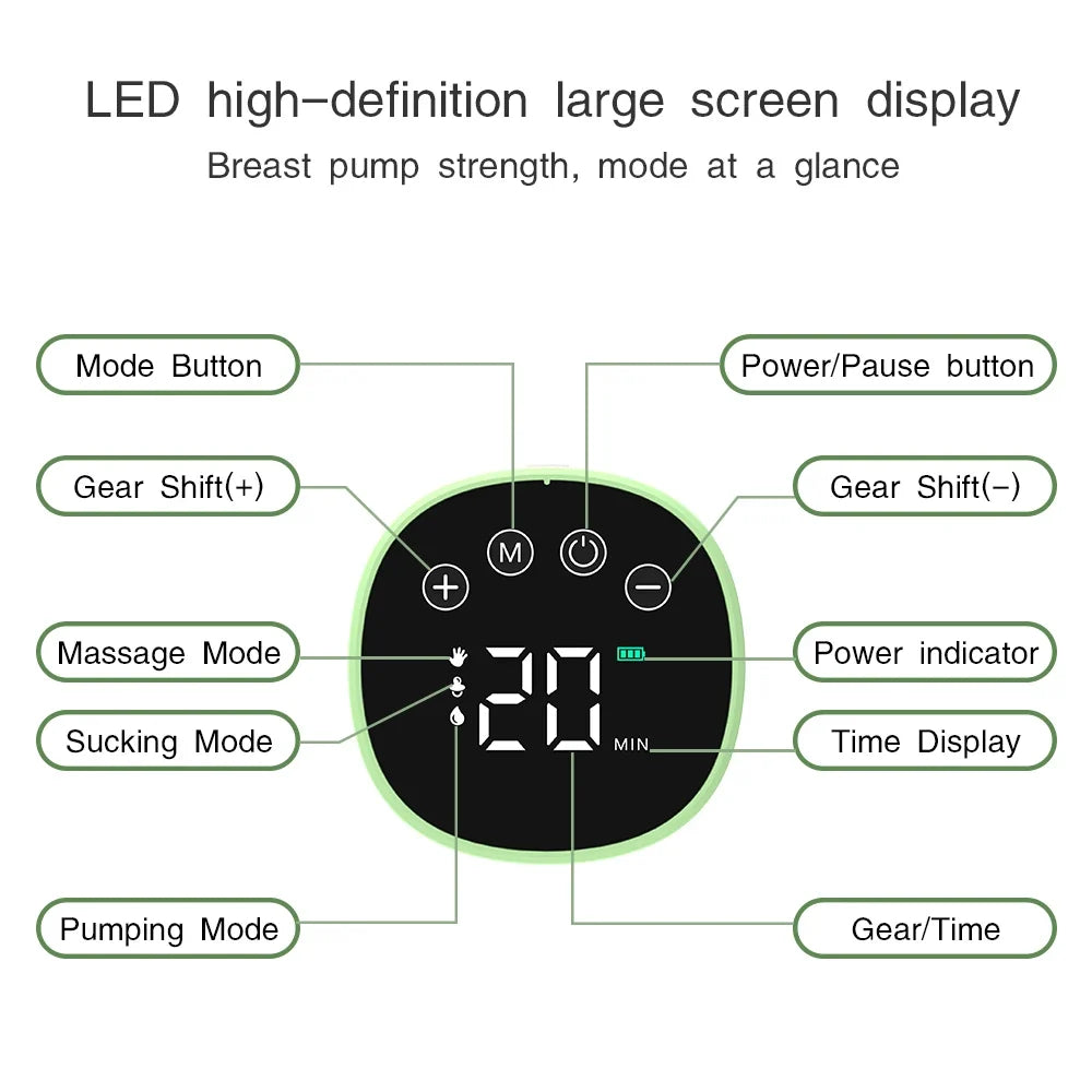 Wearable Hands Free Electric Breast Pump LED Display Anti‑Backflow Rechargeable Portable Milk Extractor Breastfeeding Tool