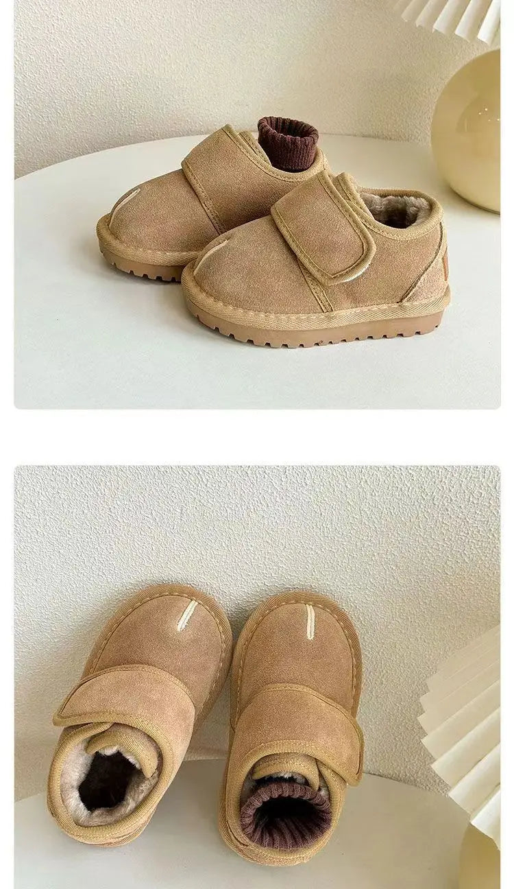 Kids Winter Snow Boots, Warm Plush Faux Suede, Anti-Slip