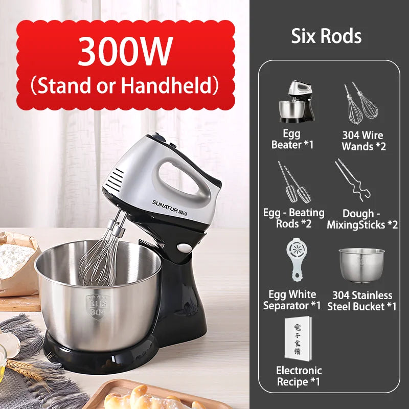 SUNATUR 2-in-1 Stand & Hand Mixer-5-Speed Electric Mixer with 3.5L Stainless Steel Bowl& Attachments