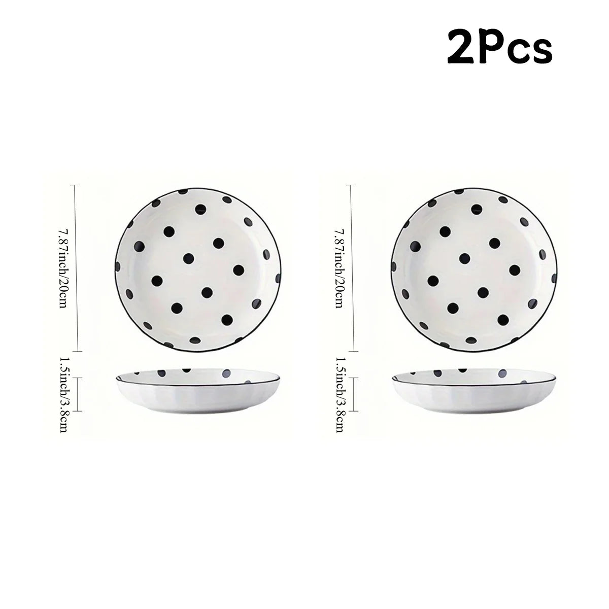 4Pcs Black Polka Dot Ceramic Plates Set,  Microwave Dishwasher Safe for Salad, Pasta, Dessert, Home Kitchen Tableware