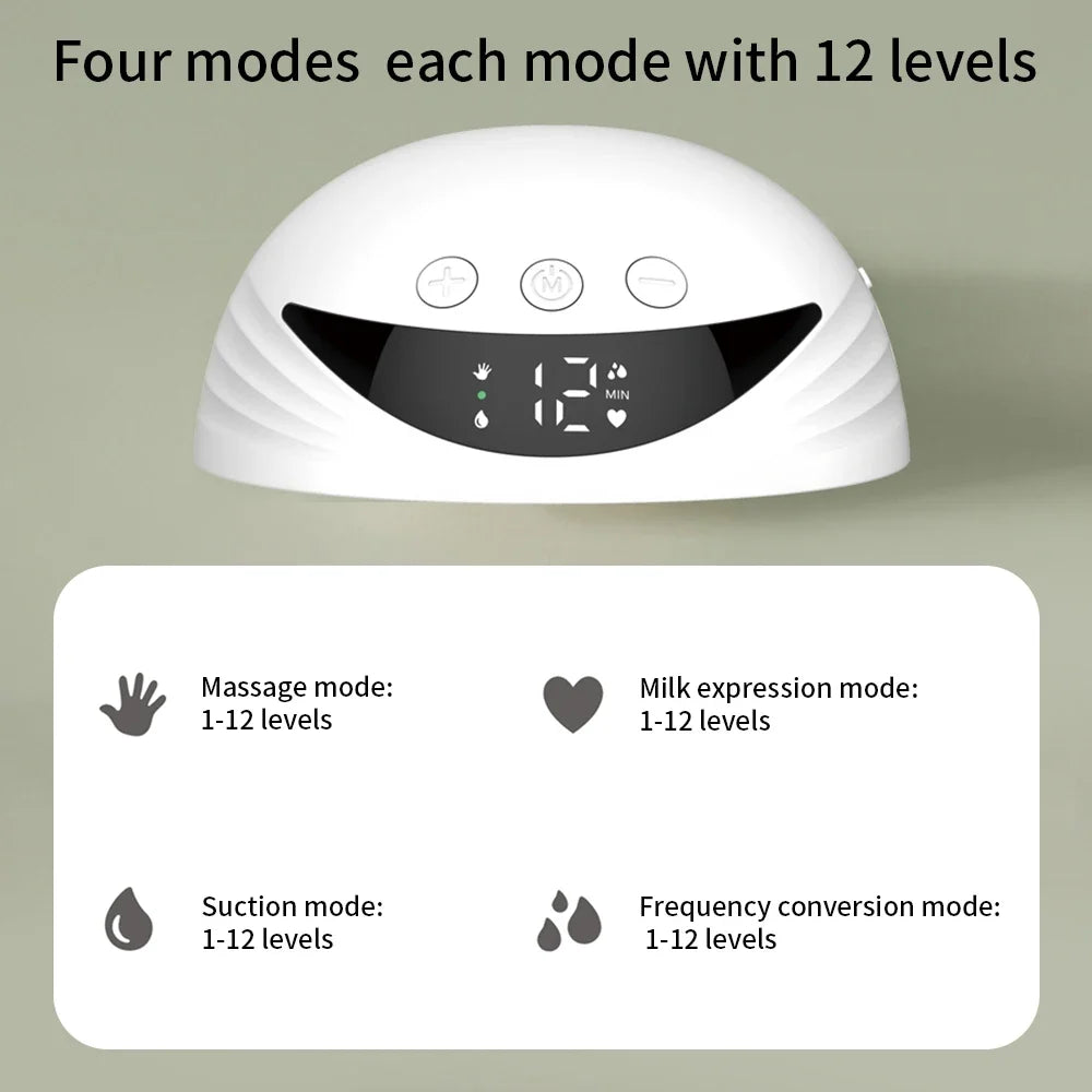 Wearable Breast Pump Silent Hands Free Electric Breast Pump with LED Display 4 Modes 12 Levels Comfort Milk Collector BPA-free