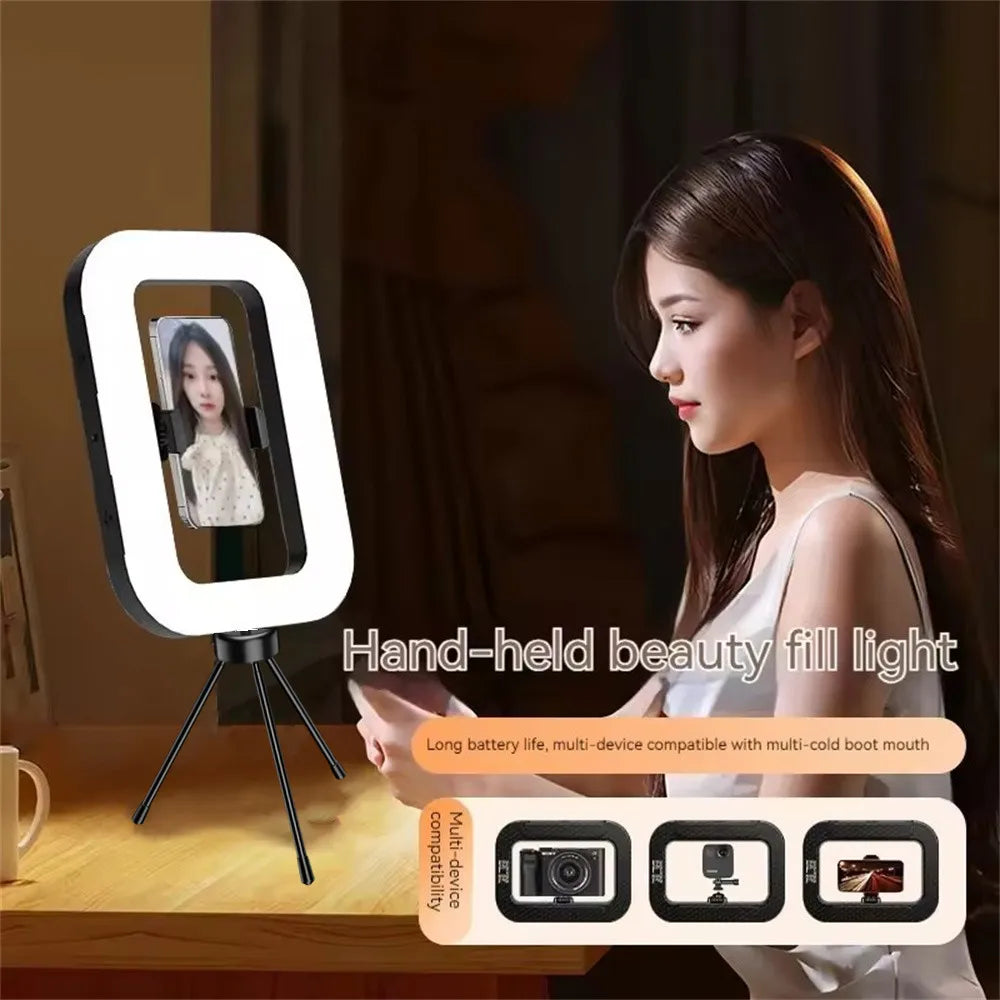 Roreta New Handheld Ring LED Rechargeable Portable Mobile Phone Live Broadcast Photography Desktop Rabbit Cage Selfie fill Light