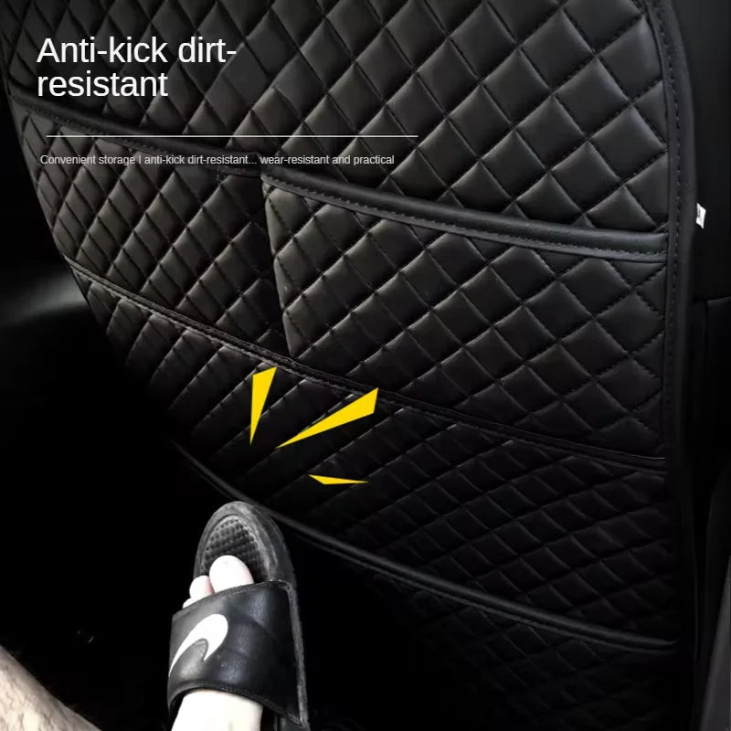 Universal Car Anti Kicks Pad With Organizer Pocket Leather Seat Back PU Leather Protector Cover Waterproof Child Kick Mats