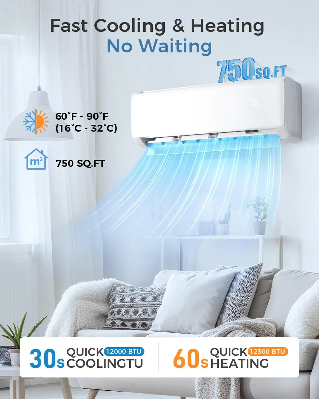 12000 BTU Mini Split AC/Heating System, 22 SEER2 115V, Cools Rooms up to 750 Sq.Ft, Air Conditioner with Installation, Custom