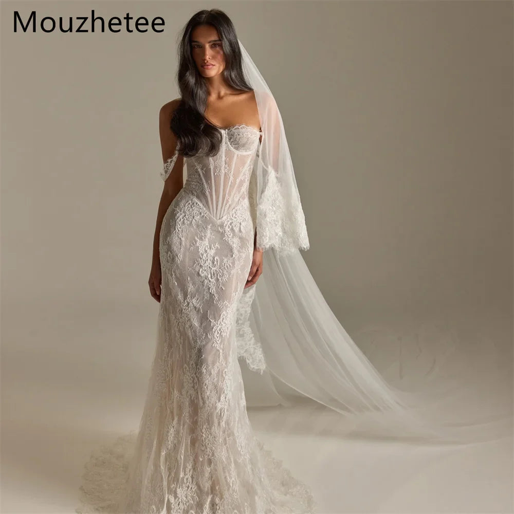 Mouzhetee Mermaid Lace Elegant Wedding Dresses Sleeveless Off The Shoulder Sexy Brides Gown Custom Made 2025