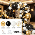 126Pcs Premium Black Gold White Balloon Arch Garland Kit for Adult Birthday Dinner Graduation Wedding Anniversary Party Decor