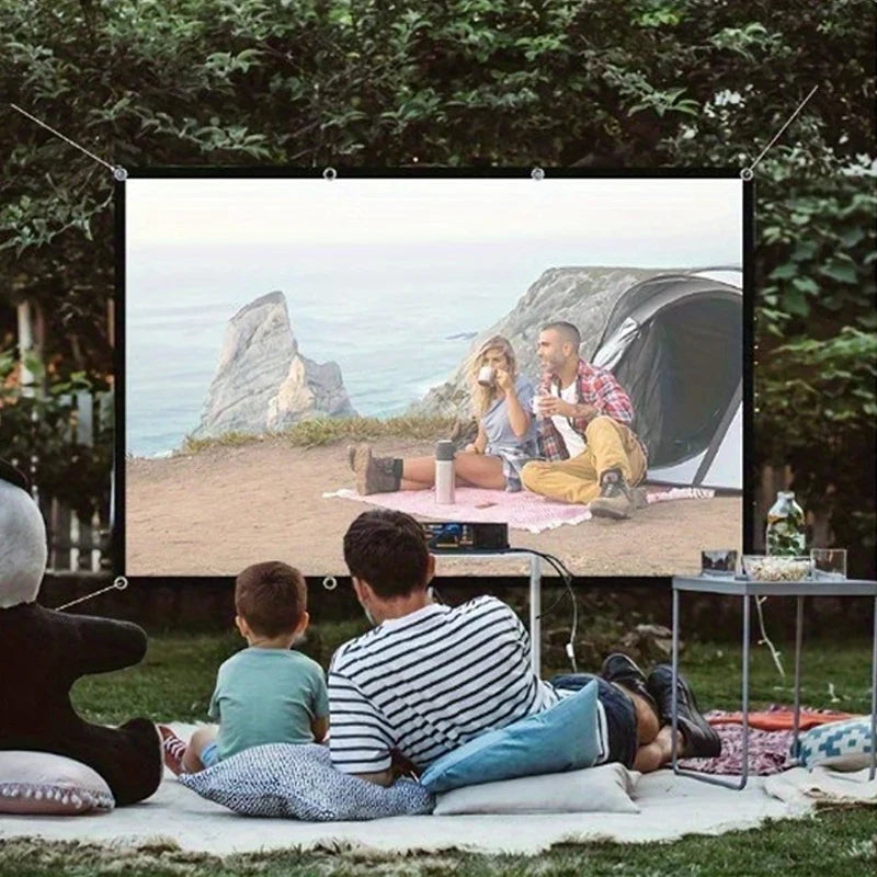 120 inch 16:9 projection screen with rope. Suitable for outdoor projection, the rope is more convenient for fixing the screen.