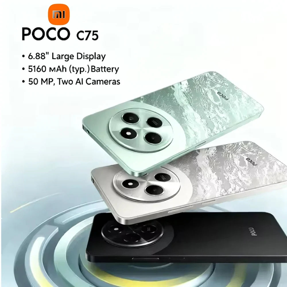 XIAOMI POCO C75 fashion smart phone 8GB+256GB ram and storage/5000mah battery capacity/side fingerprint/facial recognition/GPS