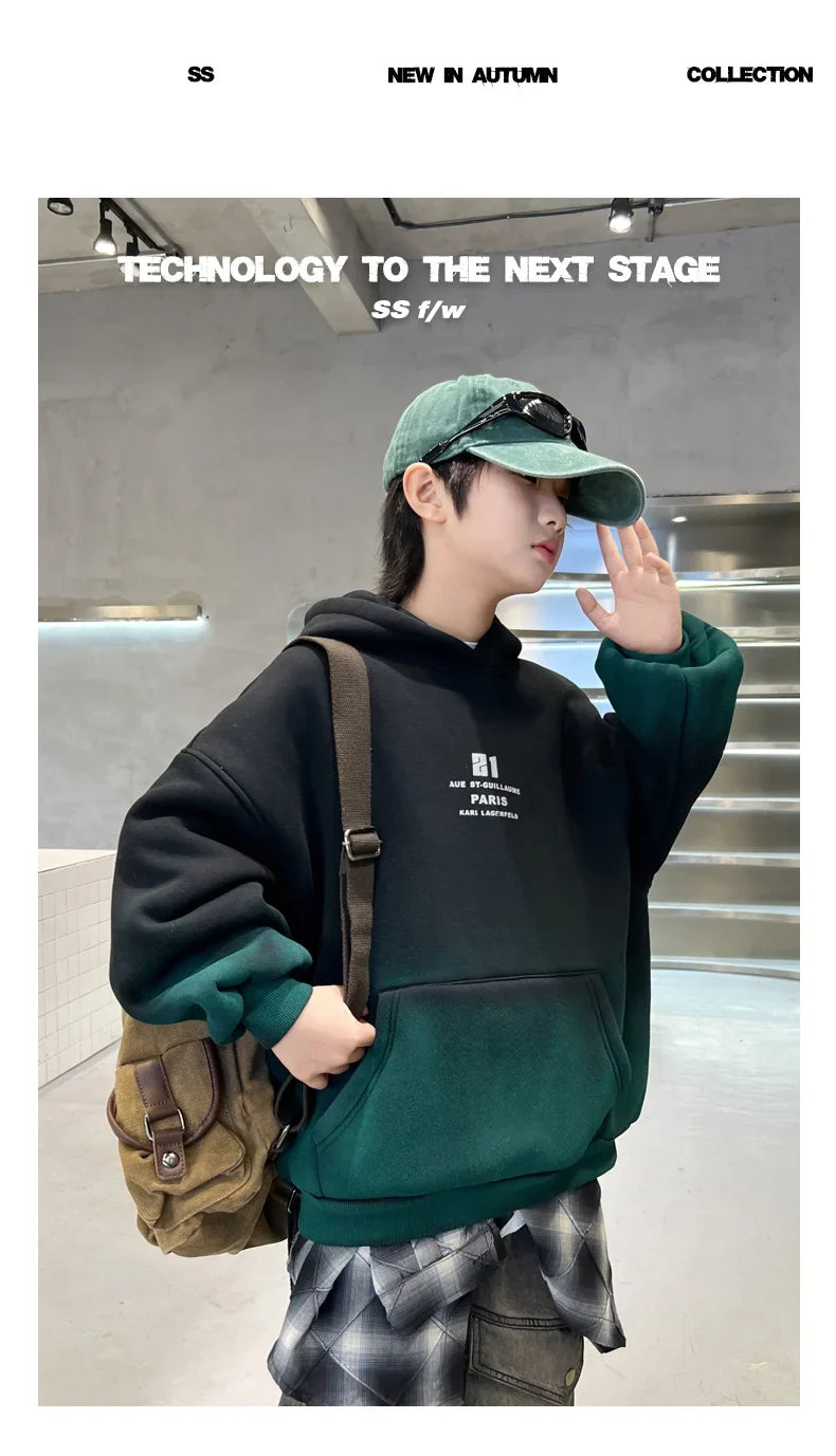 Kids Winter Hoodie, Warm Gradient Sweatshirt for Boys and Girls