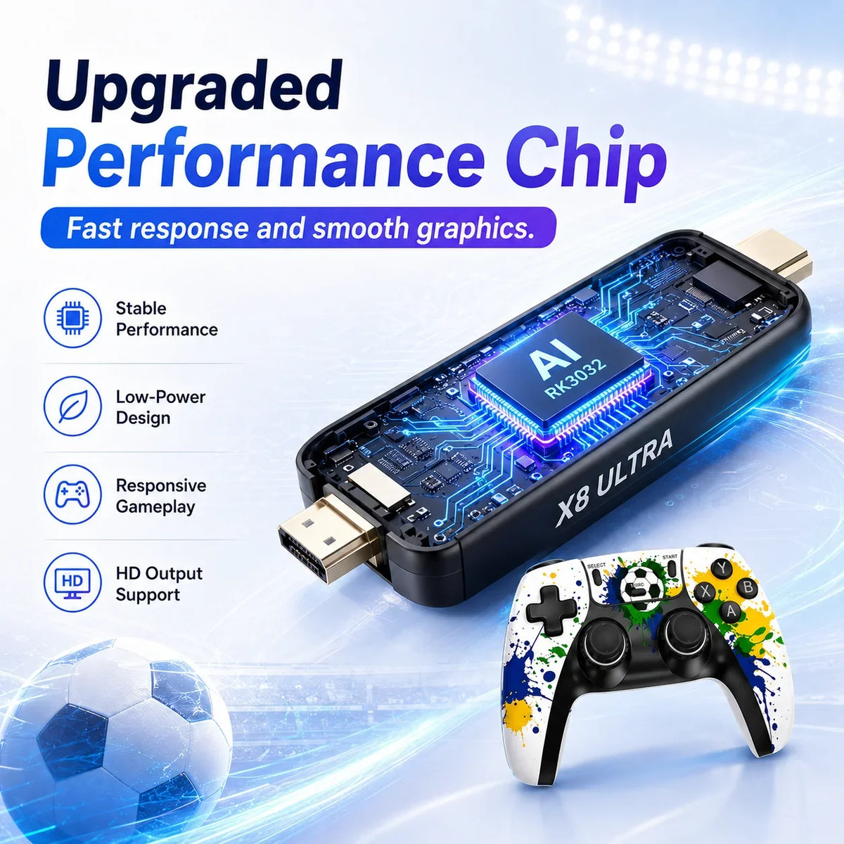 4K HDMI TV Game Stick Retro Video Game Console, 50000+ Pre-installed Games 45 Emulators 2.4G Dual Wireless Controllers X8 Ultra