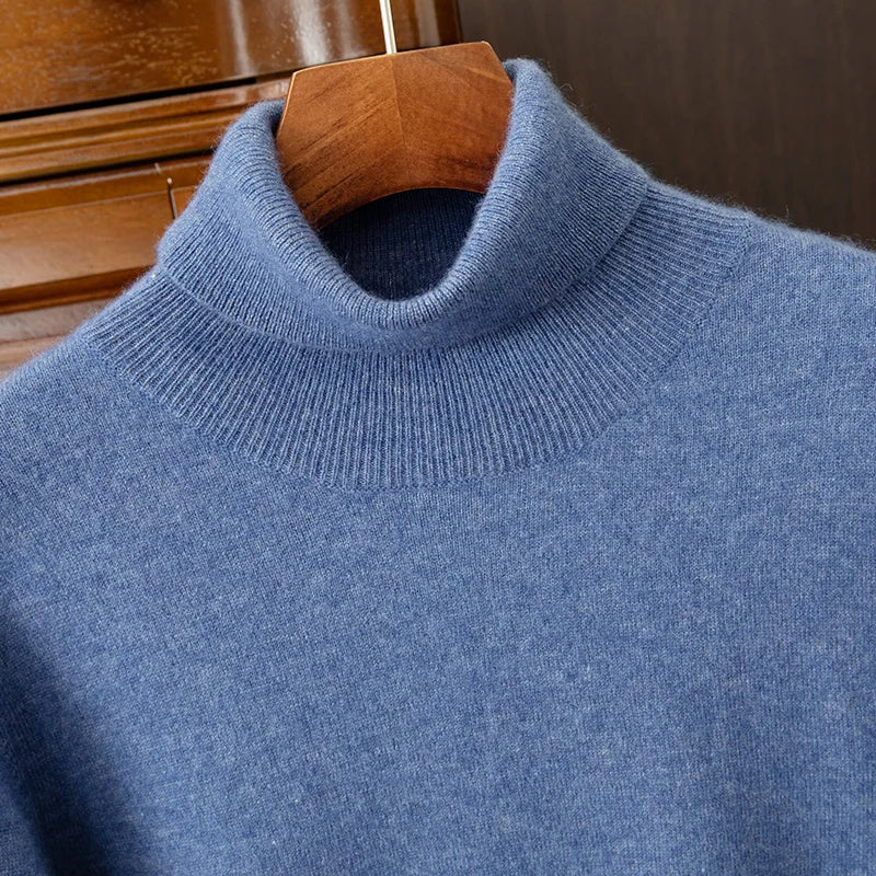 100% cashmere men's pullover business casual solid knitted sweater loose Pull Turtleneck Tops basic Turn down collar Jumper