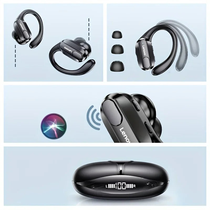 Lenovo XT80 Wireless Headphones Bluetooth 5.3 Earphones True with Mic Button Control Noise Reduction Earhooks Waterproof Headset