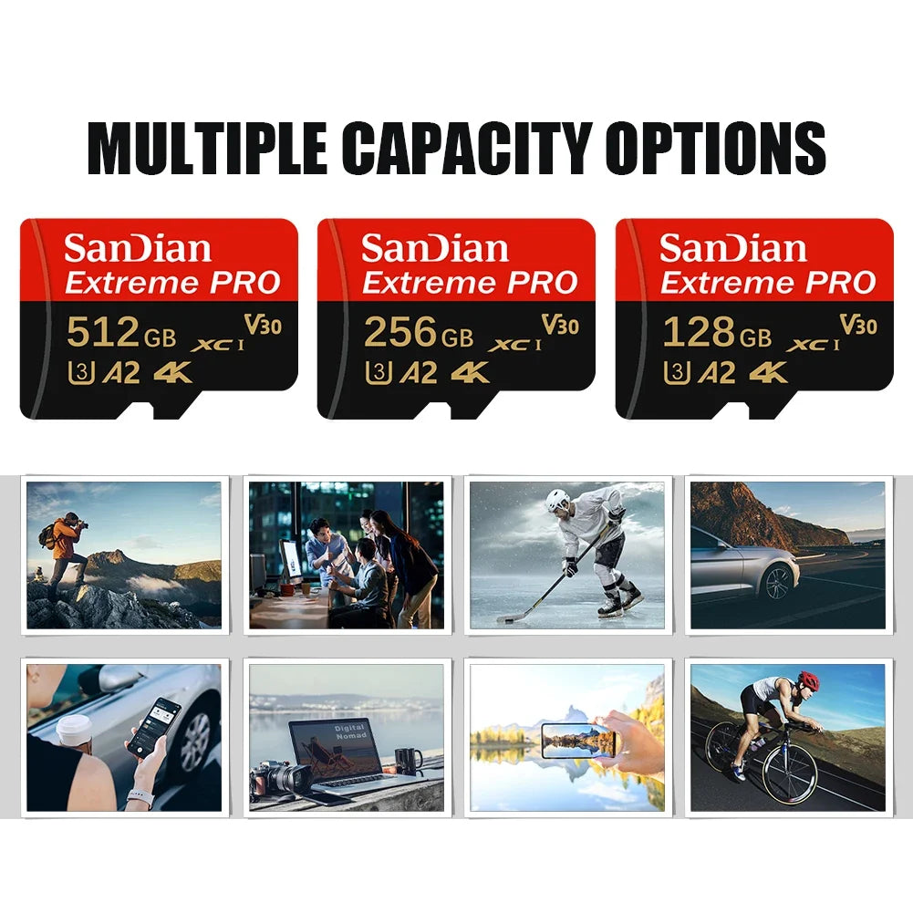 High Speed SD Card 128GB 512GB Micro TF SD Memory Card U3 V30 A2 for Smartphone Android Phone Game Storage