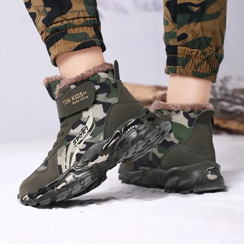 Kids Winter Snow Boots, Plush Camouflage, Warm Anti-Slip