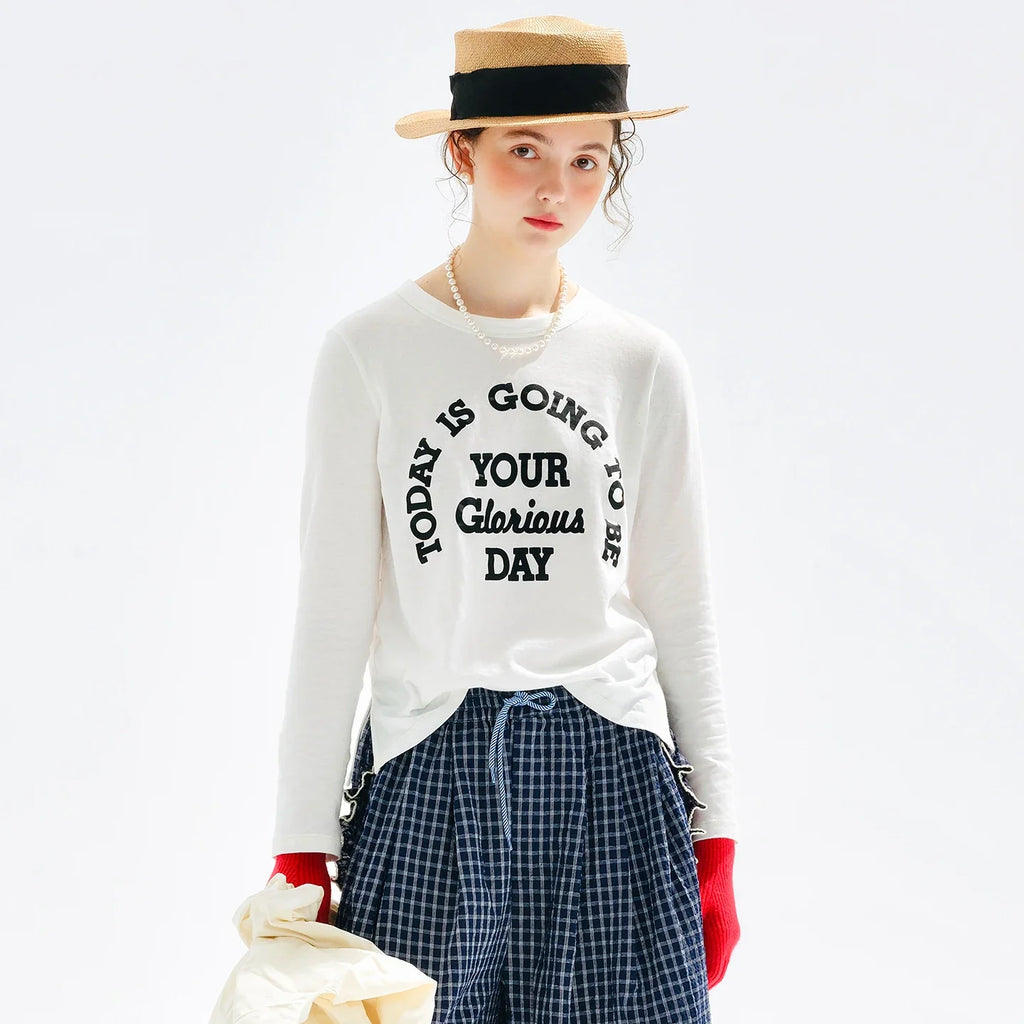 Women's White Long Sleeve Motivational Quote T-Shirt - TODAY IS GLORIOUS 255202