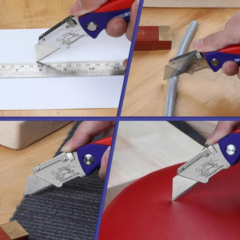 WORKPRO Folding Knife 15 Blades Heavy Duty Stainless Steel Utility Cutter - Electrician Outdoor & General Purpose Hand Tool