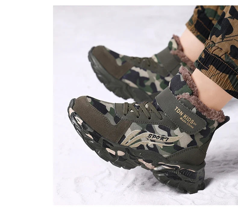 Kids Winter Snow Boots, Plush Camouflage, Warm Anti-Slip