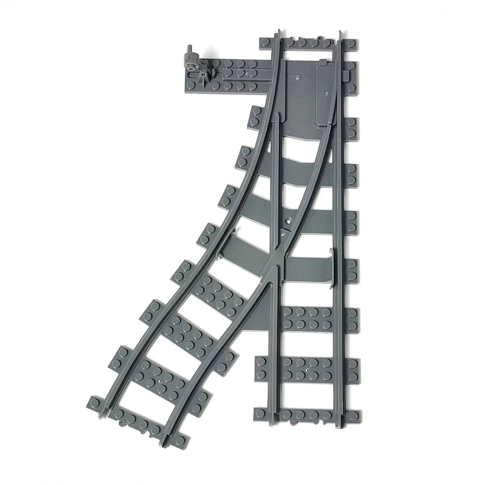 City Trains Railway Flexible Tracks Forked Straight Curved Rails Switch Kids DIY Building Block Bricks Track Toys For Children