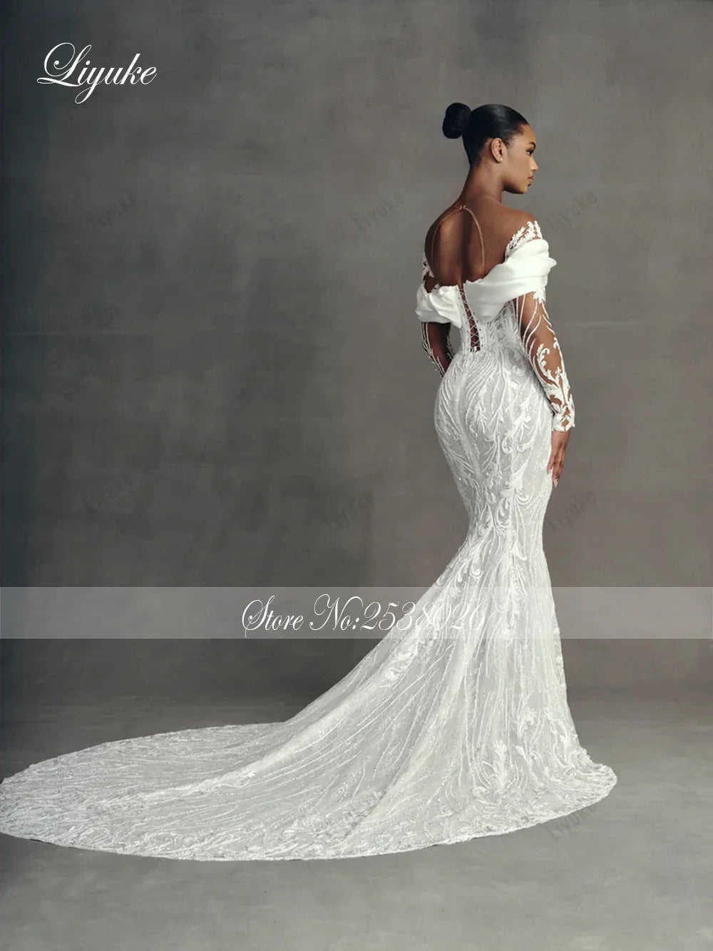 Liyuke Custom Made Luxury Embroidery Mermaid Wedding Dresses Robe De Marriage Removable Train 2 In 1 Lace Trumpet Bridal Gowns