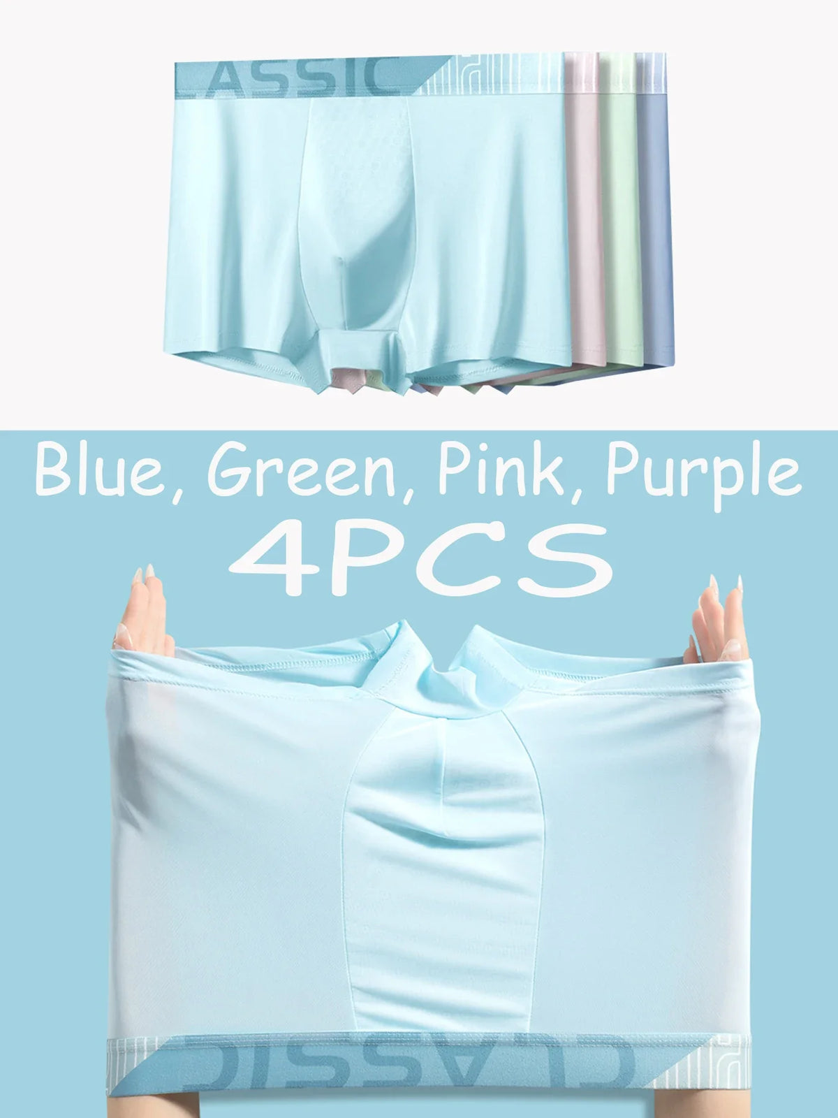 4 Pieces of Men's Underwear Fashion Trend Ice Silk Material Multi-Size 4 Color Combination Men's Boxer Briefs