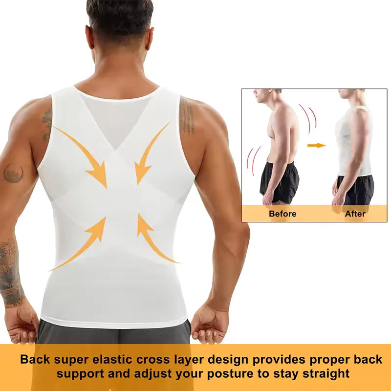 2 PCS Men Cross Mesh Compression Tank Top Gynomastica Shapewear Sleeveless Undershirt Tummy Control Slimming Body Shaper Breathable Waist Trainer Back Support Fitness Vest