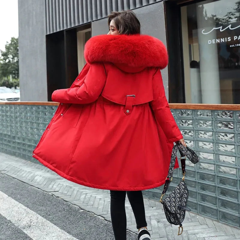 Women's Winter Parka, Hooded Fur Collar Thick Warm Long Coat