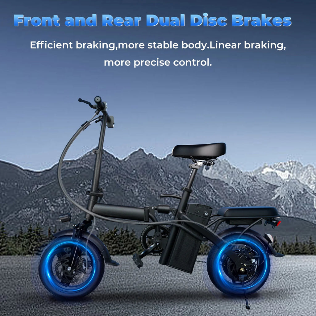 LELEKUAI 500W Adult Electric Bike, 20 MPH, 48V 10.4Ah Removable Battery, 14 Inch Folding Electric Bike, Multi-Shock Absorption