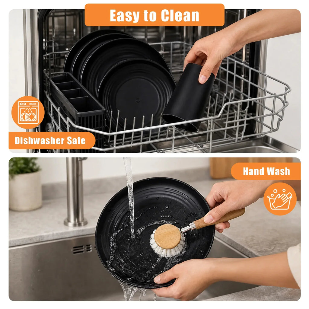 32Pcs Plastic Dinnerware Set Unbreakable Plates Bowls Cups Set  Grain Bowl Microwave Dishwasher Safe Family Camping Tableware