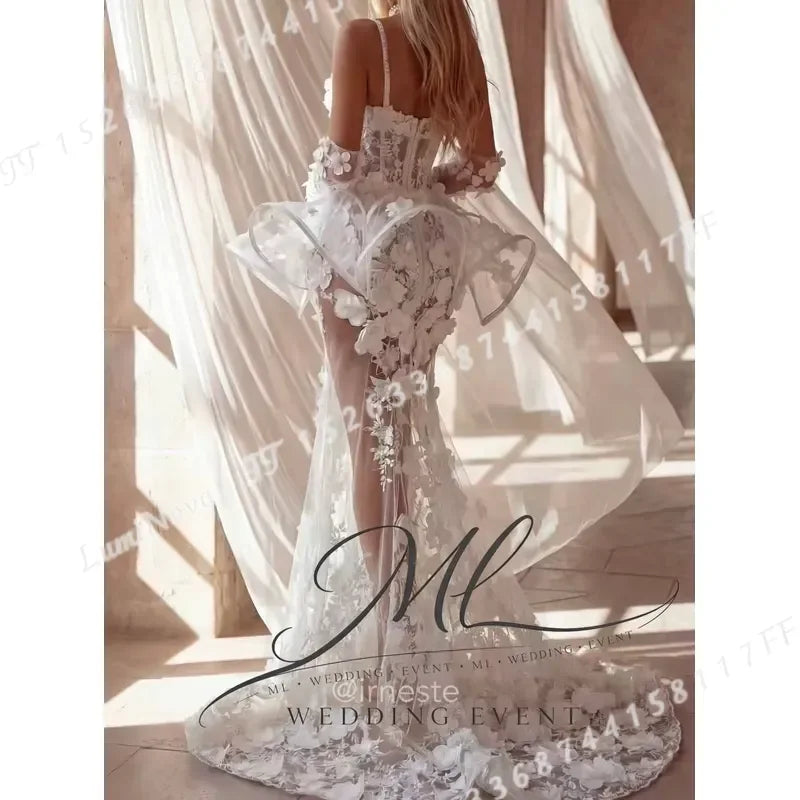 for ML Charming 3D Floral Wedding Dress Sweetheart Illusion Detachable Train Mini Ball Gown Bride Dresses Customized Robe De