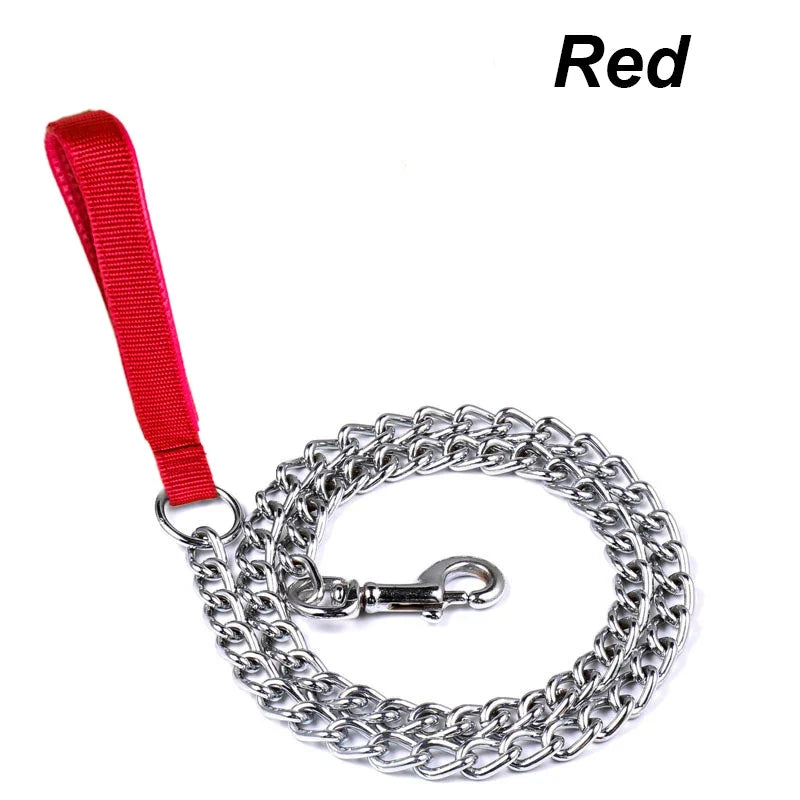 Anti-bite Iron Chain Bar 120CM Metal Dog Chain Dog Chain Leash Metal Training Pet Leash with Soft Handle for Medium Large Dogs