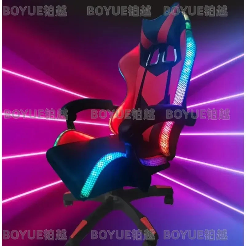 RGB LED Leather Gaming Chair Ergonomic Racing Office Seat with Massage Adjustable Swivel High Back Computer Gamer Furniture