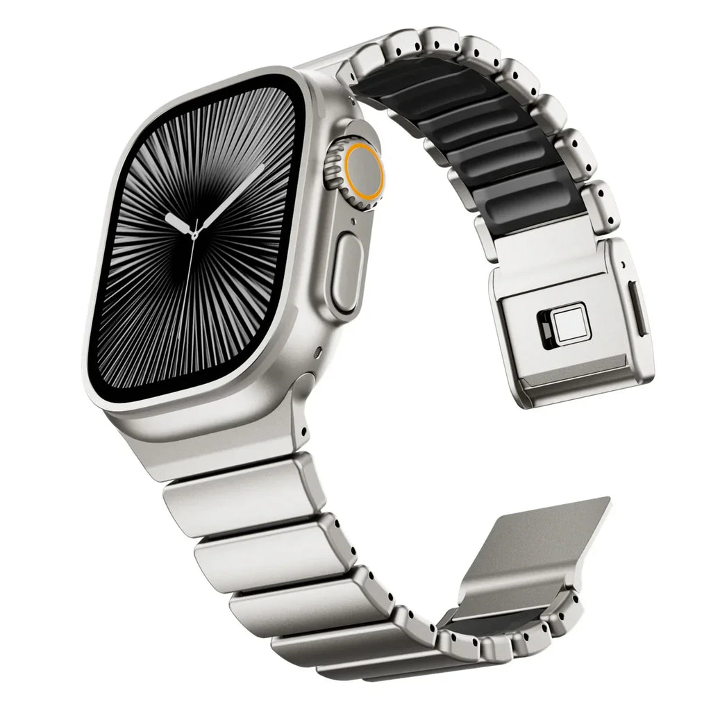 Titanium Fluororubber Strap for Apple Watch Ultra 4 3 2 49mm Series 12 11 10 46mm Magnetic Band for Iwatch 9 8 7 45mm 6 SE3 44mm