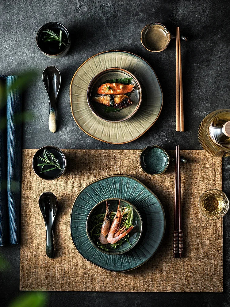 Chinese tableware set plate bowl ceramic combination solid color tableware