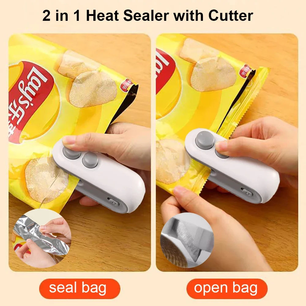 2in1 Mini Heat Bag Sealing Machine Food Package Bag Heat Sealer Plastic Storage Bag Clip Bag Handheld Portable Small Heat Sealer
