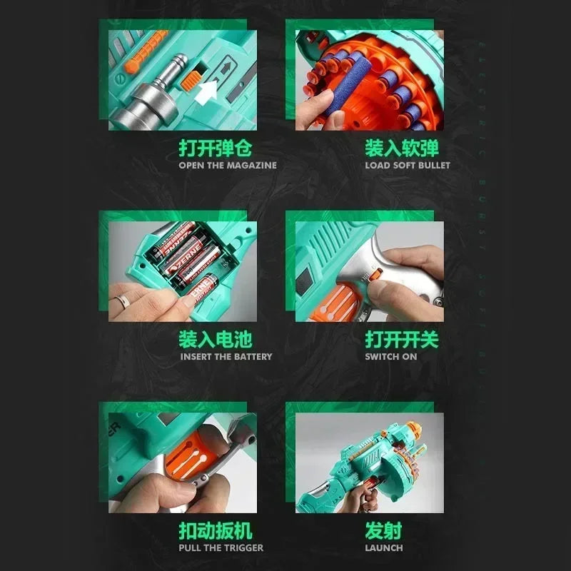 B Nerfs Gun Toy Children's Electric Continuous Shooting Gatling Suction Cup Soft Bullet BB Gun Juguetes for Kids Gift