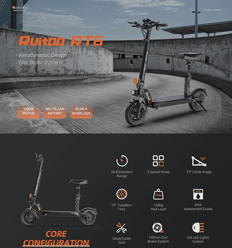 eBike Boys RT6 1000W Electric Scooter - 48V, 40-50km Range