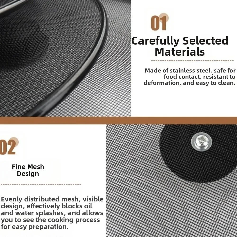 Anti-Splash Splatter Screen Fine Mesh Stainless Steel Anti Grease Lid With Handle Oil Splash Guard Frying Pan Use
