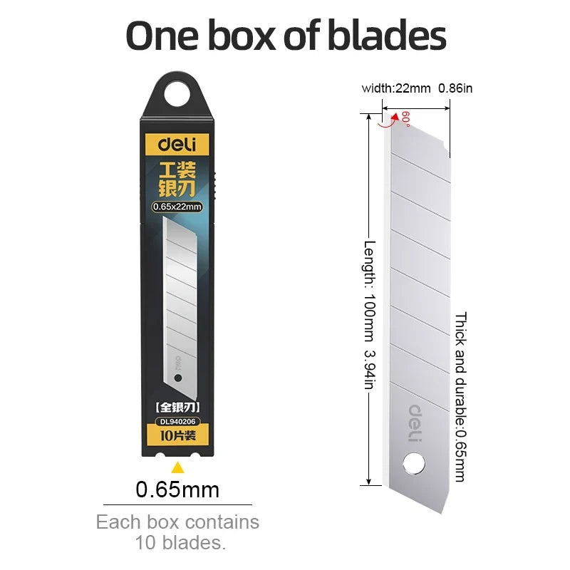 22mm Wide Heavy Duty Extra Thick Utility Knife Blade 60° Tip Silver Alloy Steel Snap-off for DIY Cutting Replacement Blade
