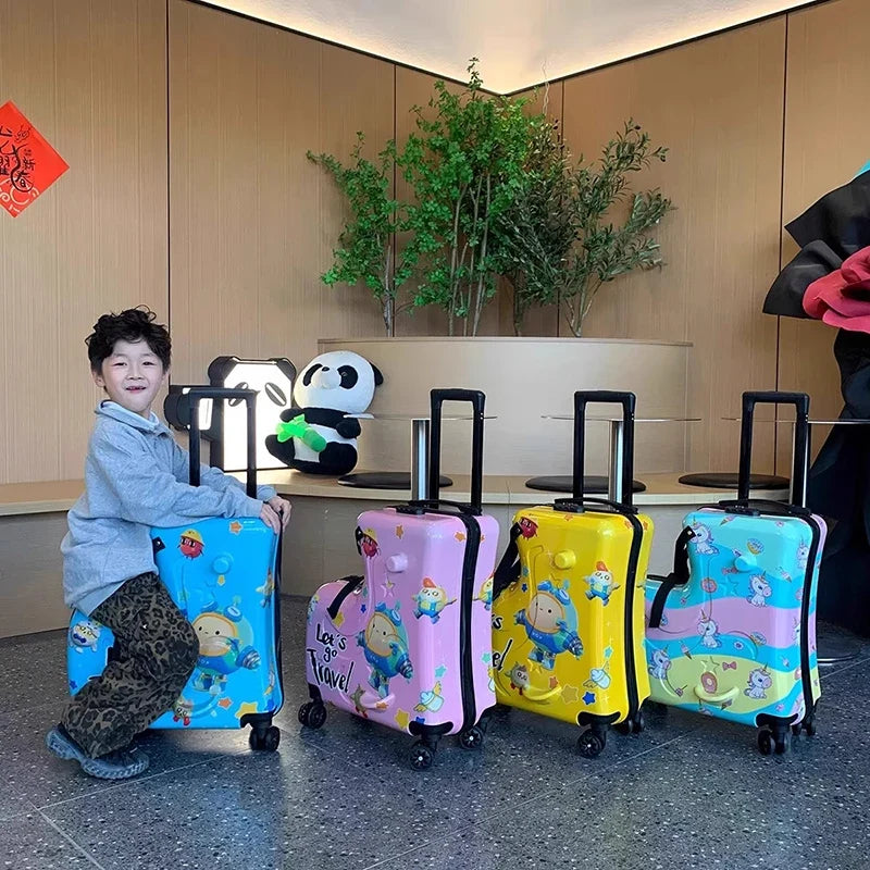 Children can Ride Suitcase Trolley Case can sit on the Wooden Horse Suitcase 20 inch can Boarding Universal Wheel Password Box