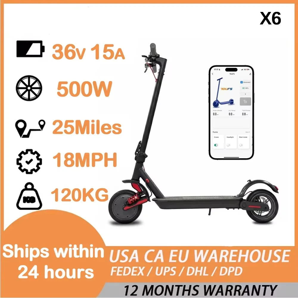 Foldable Smart Electric Scooter for Commuting 36V 500W Motor Escooter 25 Miles Long Range Smart Adult Electric Scooter for APP