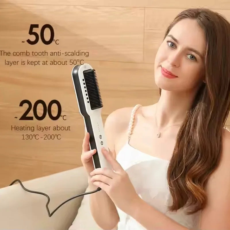 Beauty Salon Hair Straightener Comb Brush Fast Heating Spa Anti-Scald Hair Steamer Nano Spray Straightening Flat Curling Irons