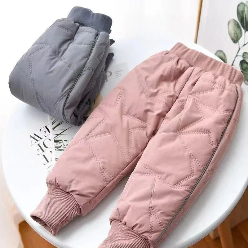 Kids Winter Thermal Pants, Cotton Padded Warm Trousers for Snow Play